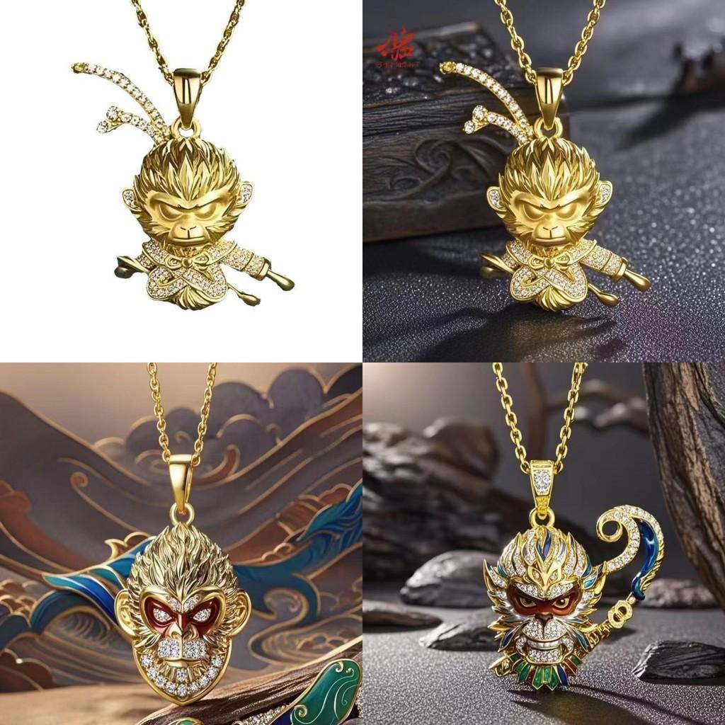 Exquisite schwarze Wukong-Anhänger-Halskette mit dem majestätischen Qi Tian Da Sheng-Design in Kupfer