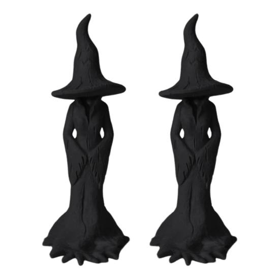 1/2Pcs Hand-Painted Enchanting Witch Statue Halloween Tree Root Black Witch Figurine Resin Sculpture Home Holiday Party Decoration Ornament
