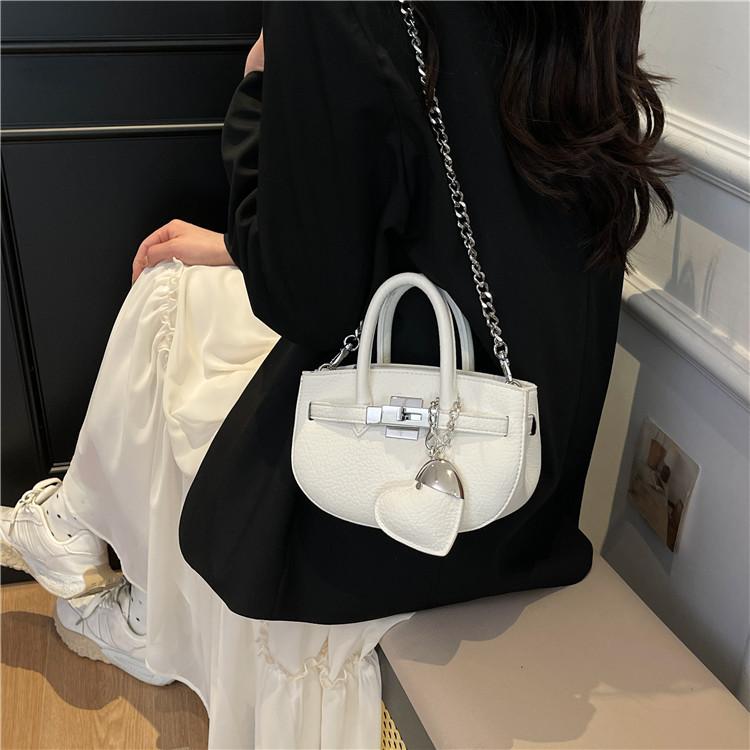 New High-end Lychee Pattern Love Contrasting Platinum Bag Portable Shoulder Crossbody Women's Bag