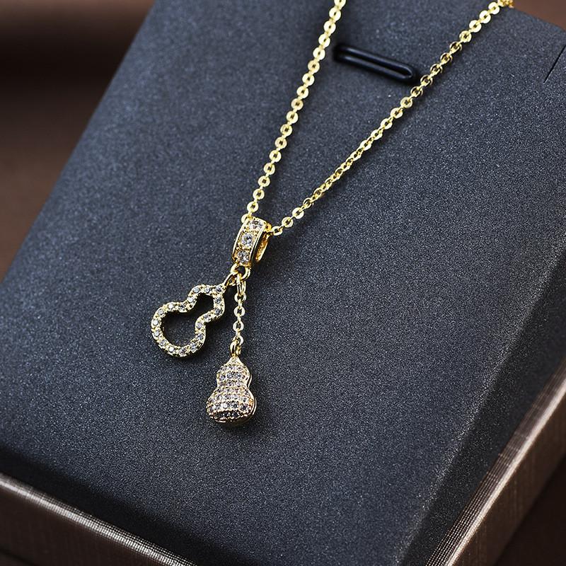Unique Korean Style Titanium Steel Gourd Pendant Necklace For Women With Radiant Finish And Design