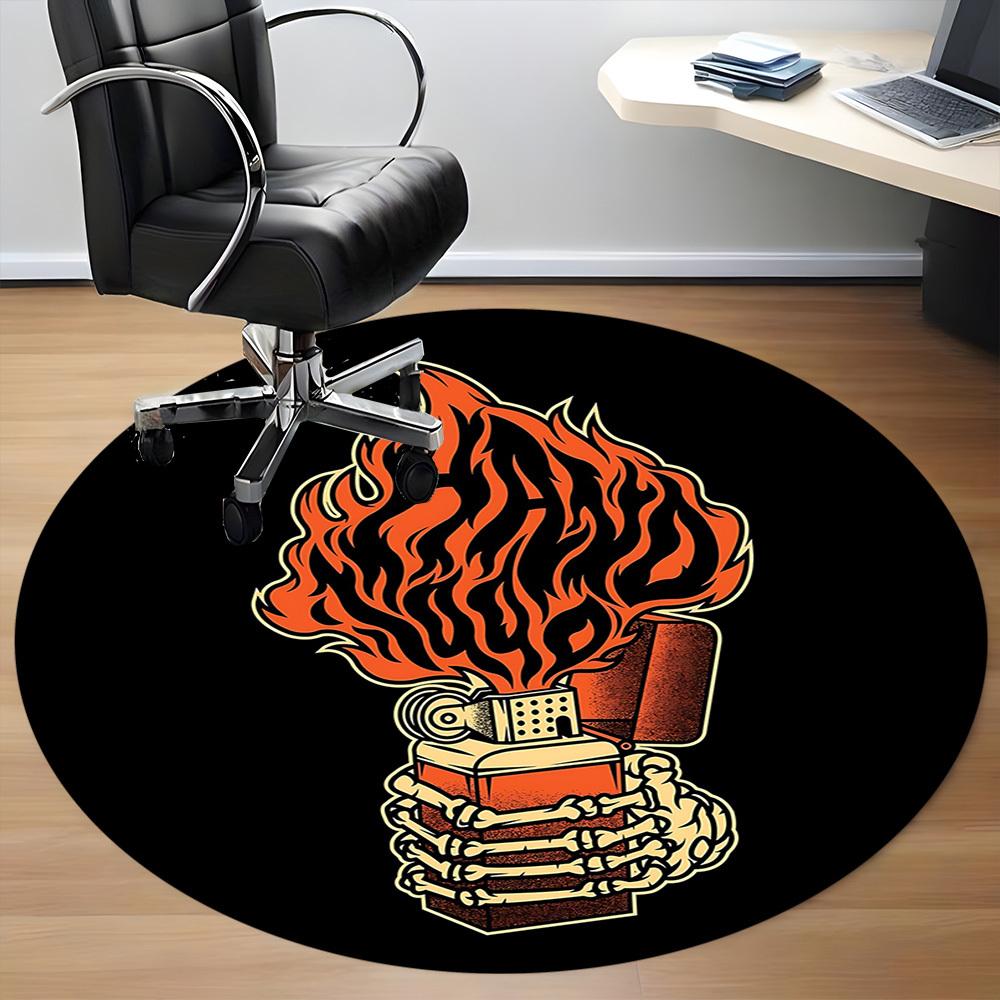 1pc Flame Bones Skull Office Round Area Rug, Indoor Mat Suitable For Office, Under Office Chairs Bedroom Living Room Home Decor, Room Deco