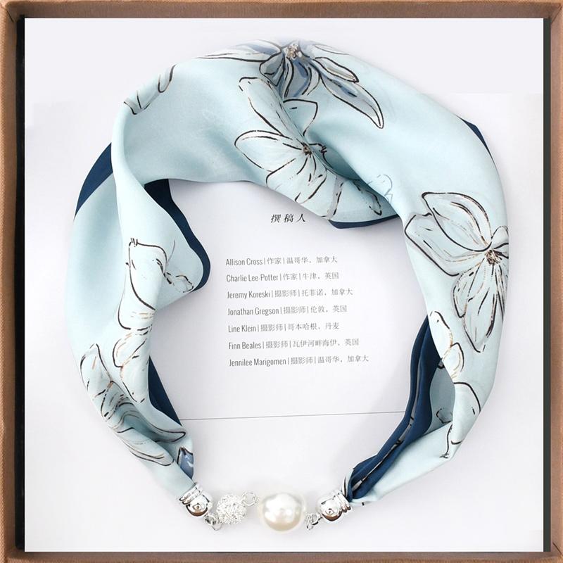 1pc Neckerchief Women Necklace Scarf Hand Wrist Magnetic Button Bag Scarves Scarves Print