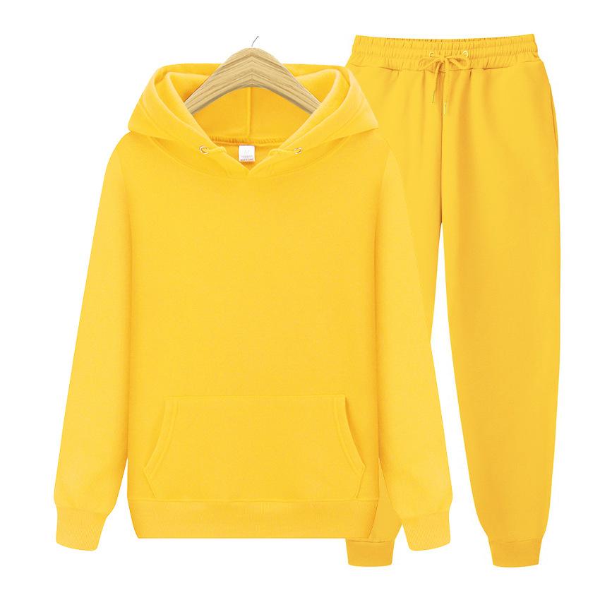 Men's 2024 Spring/Autumn Solid Color Pullover Hoodie & Sweatpants Set, 180g Fleece Fabric