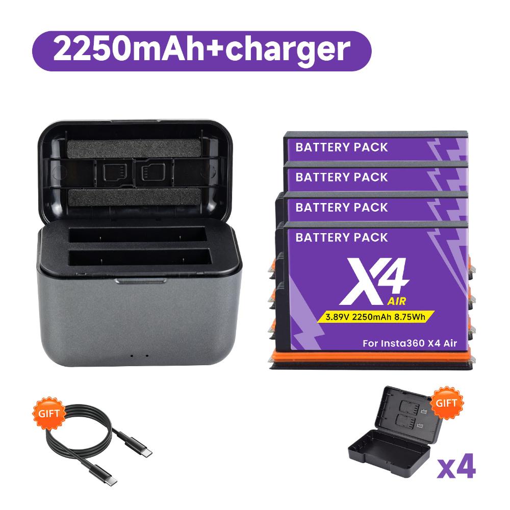 2250mAh Battery for Insta360 X4 Air, 8.75Wh Replacement Battery with Fast Charger for Insta 360 X4 Air Action Camera Accessories