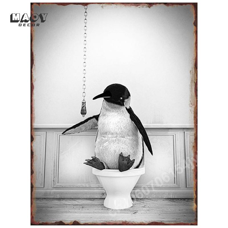 Toilet Animal Funny Metal Tin Signs Home Bathroom Wall Art Decoration Public Lavatory Plaques Restroom Plate Background Poster