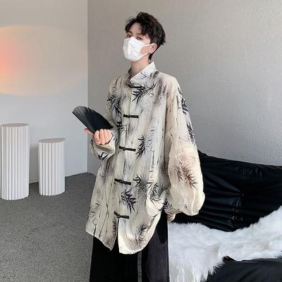 Chinese Style Stand Collar Shirt Men's Long Sleeve Shirt