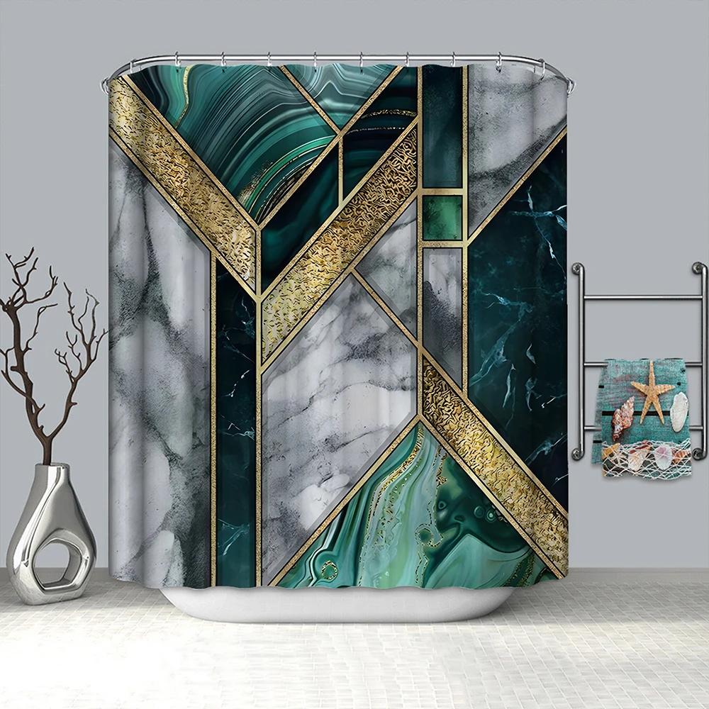 3D Geometric Marble Print Waterproof Shower Curtain,Modern Abstract Luxury Art Decorative Fabric Bath Curtain For Bathroom Decor