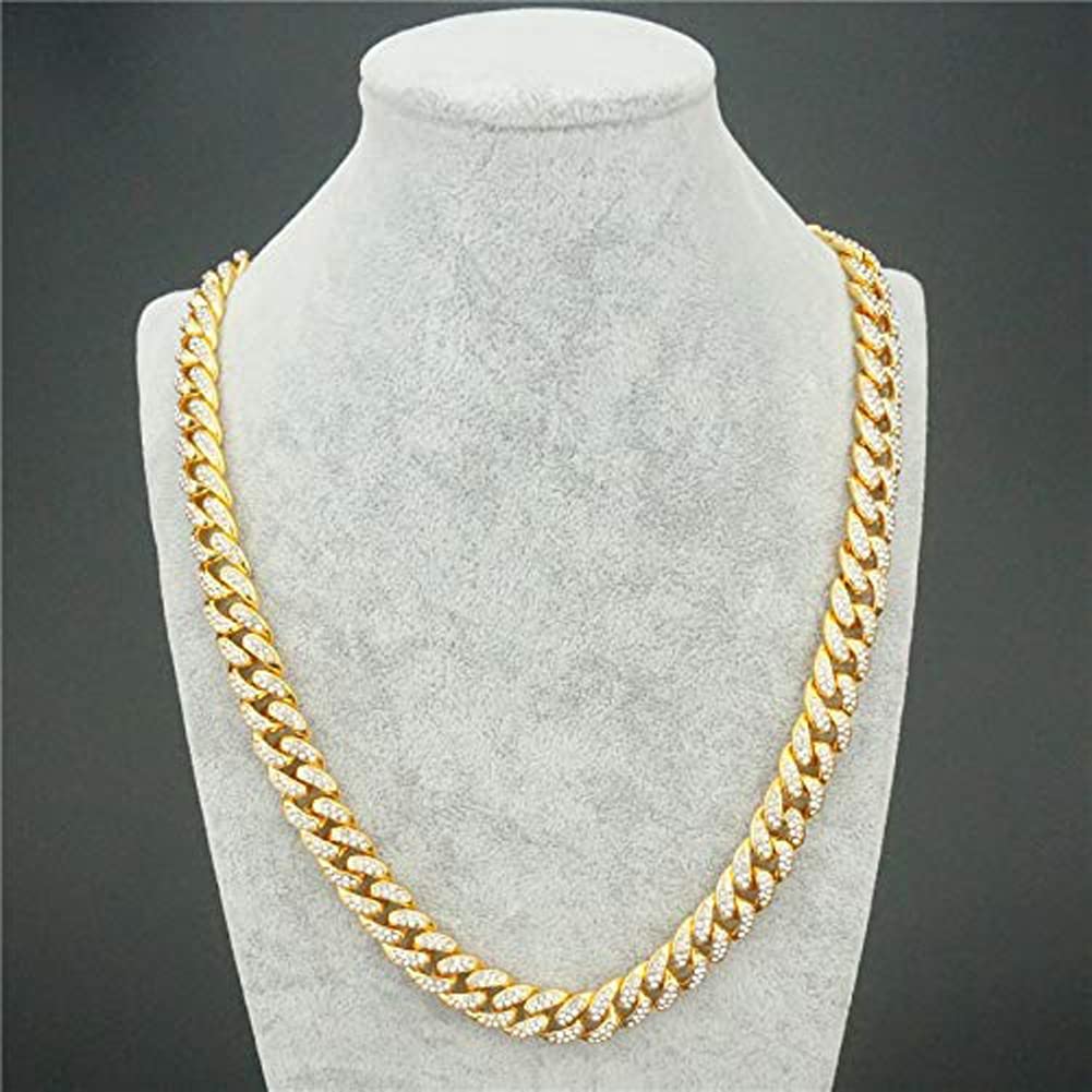 Rockyu Brand 18K Gold Curb Chain Necklace with Miami Cuban Link and 18K Gold Thick Hip Hop Cool Halloween Fashion Accessory Men's Zirconia, Plated,