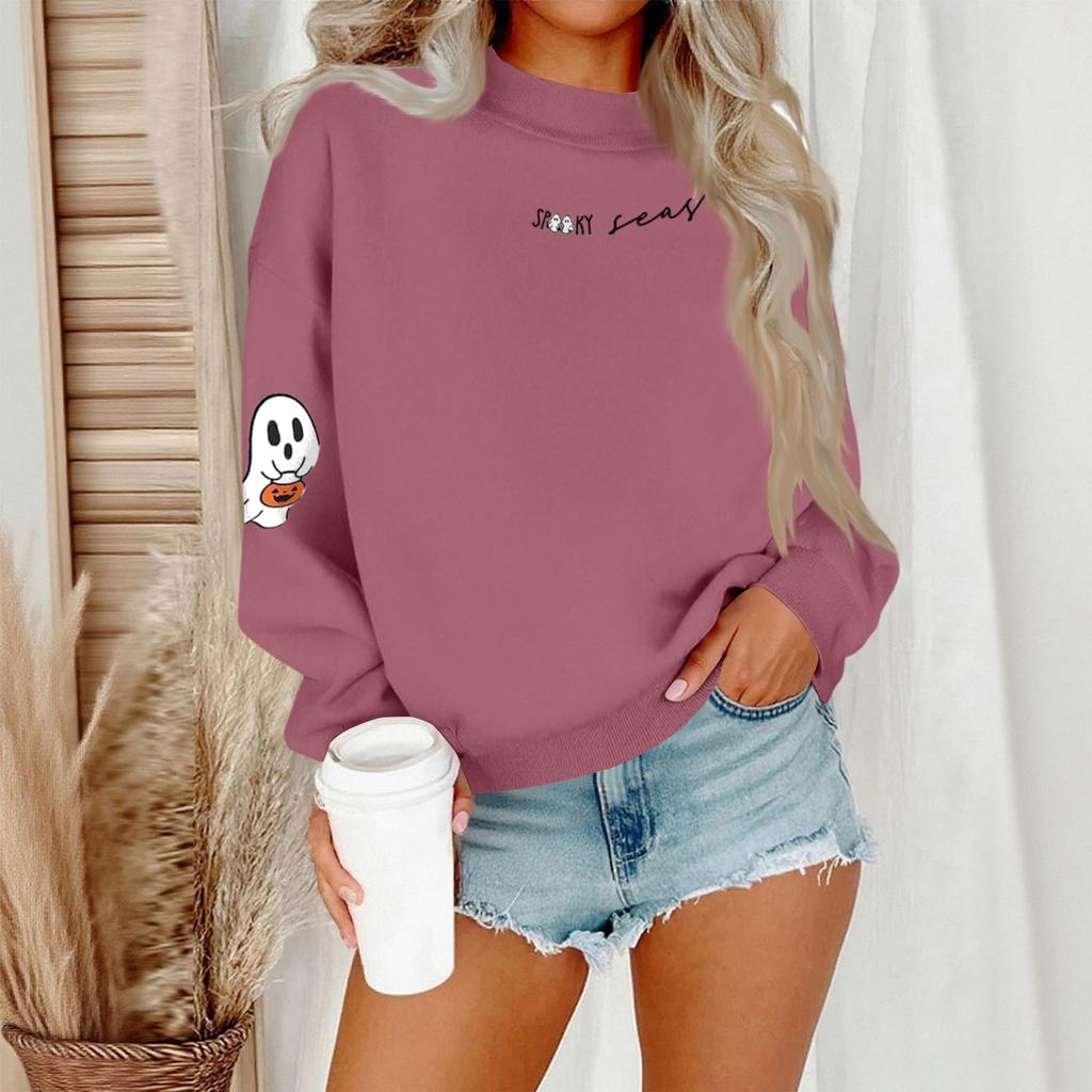 Women's Casual Fashion Round Neck Long Sleeve Halloween Printed Sweatshirt