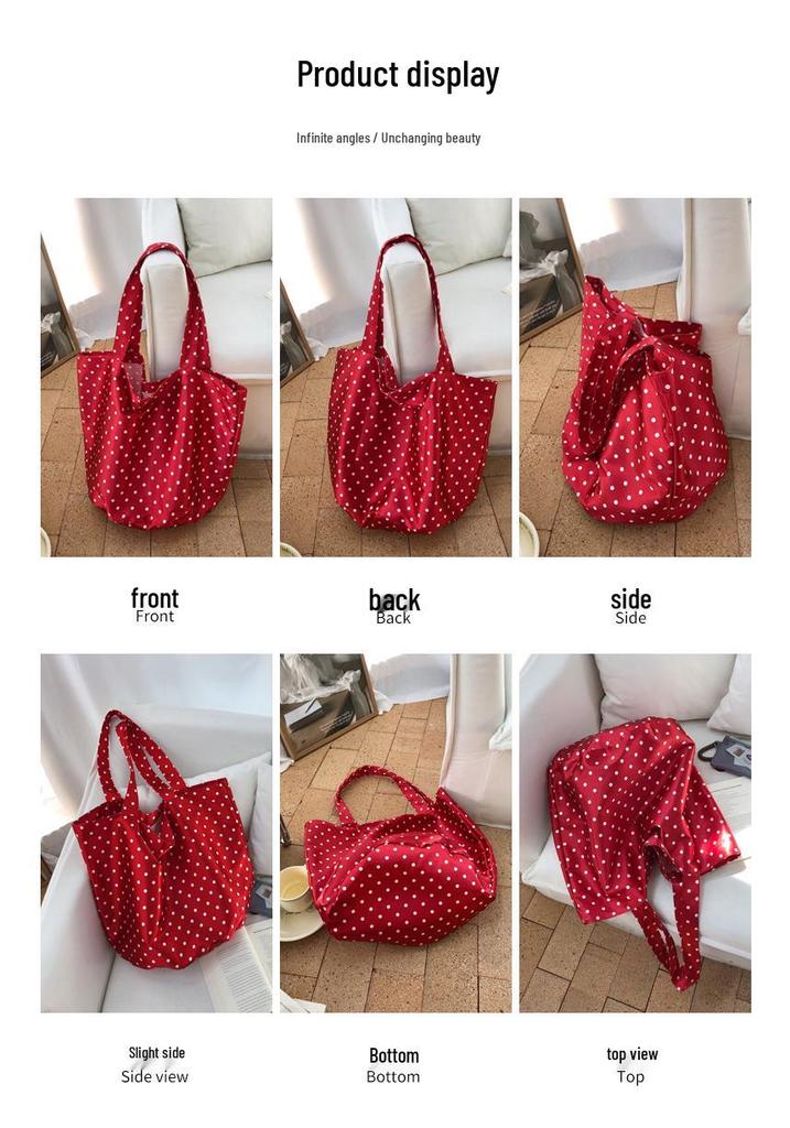 Korean Style Polka Dot Nylon Tote Bag - Fashionable Casual Handbag with Large Capacity for Women