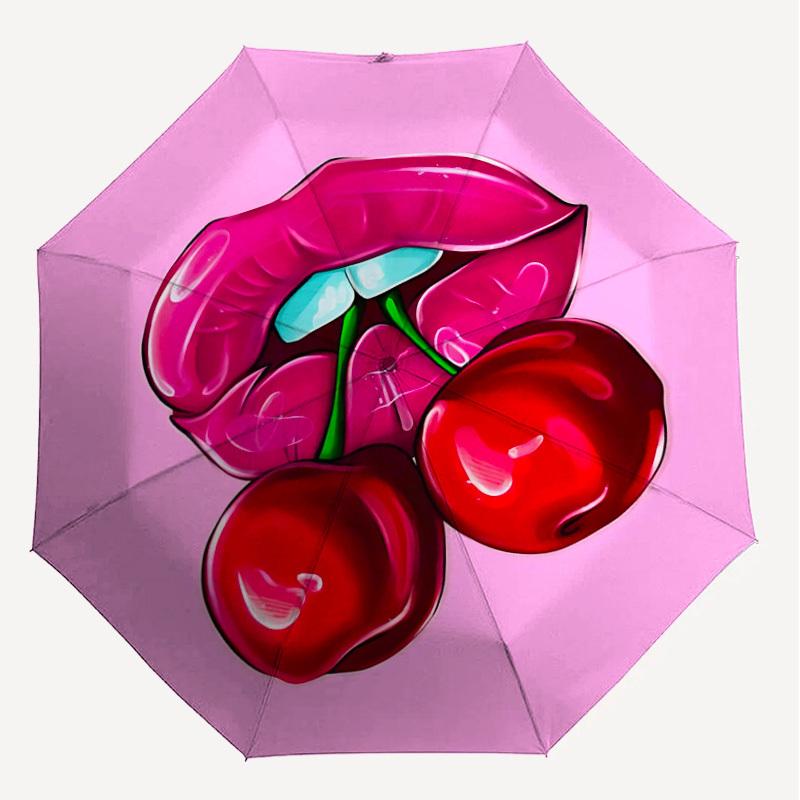1pc Lips Cherry Automatic Open/Close Umbrella Compact Folding Umbrella with 8-Rib Shaft for Women/Men, Elegant Birthday1122S