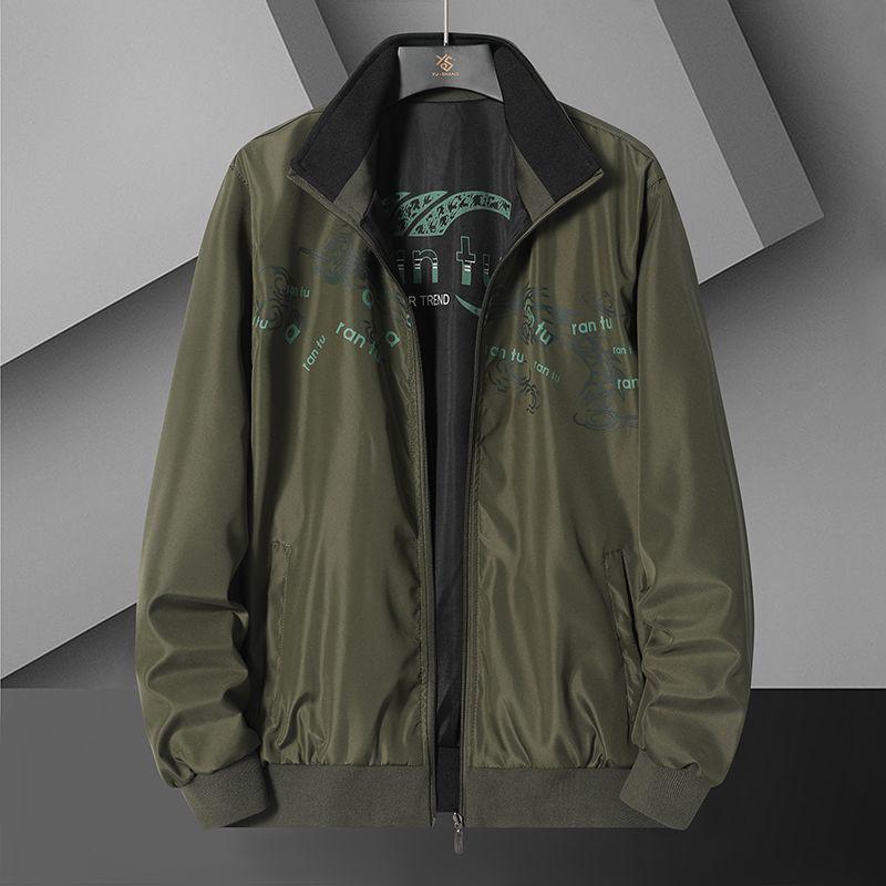 Herren Wende Windbreaker Jacke mit Stehkragen – Frühling/Herbst, Lockerer Schnitt, Große Größen.