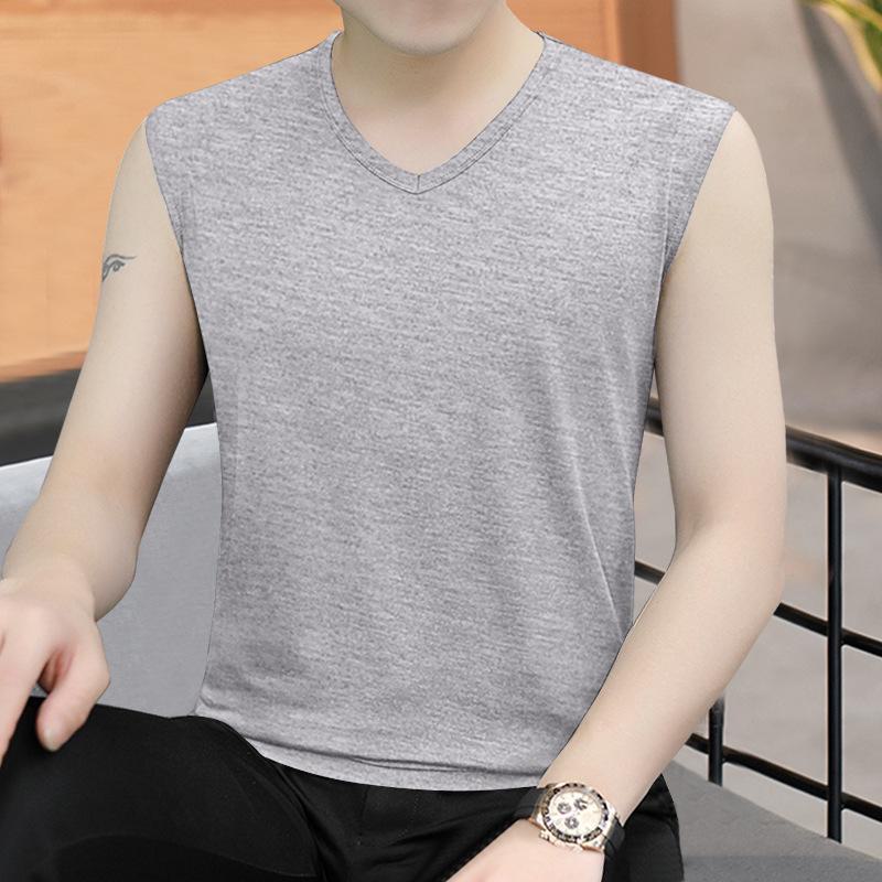 Men's Slim Korean Style V-Neck Sleeveless Vest - Casual Breathable Solid Color Youth Waistcoat