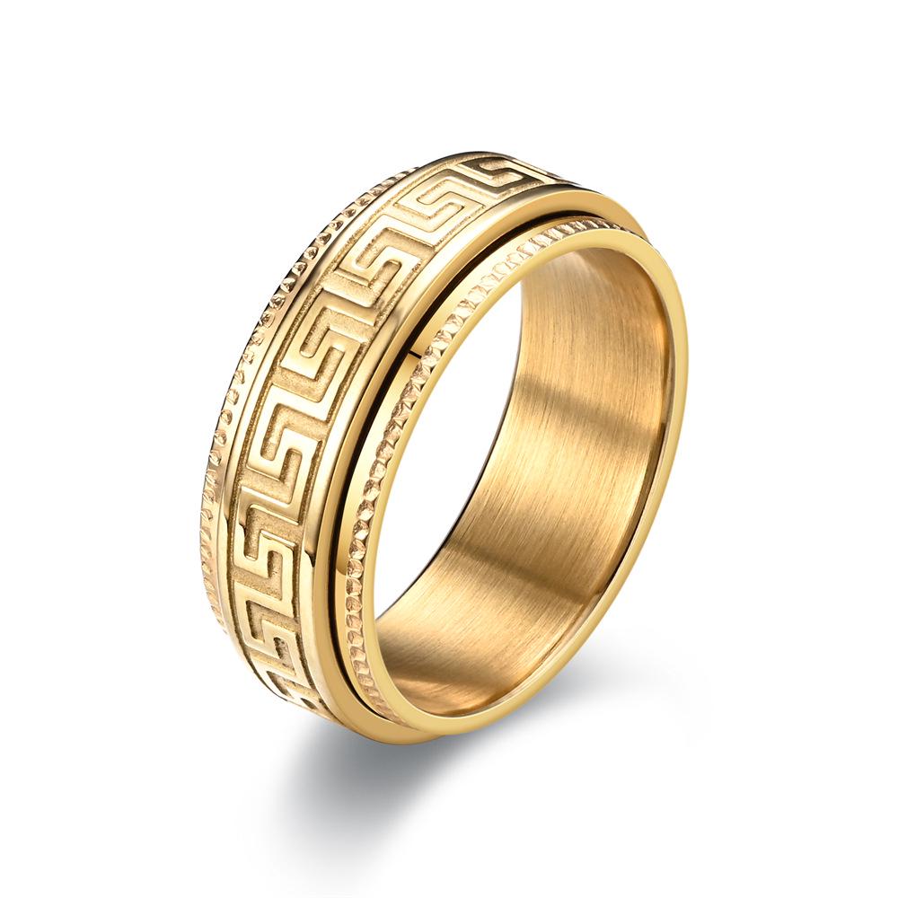 2023 European & American Fashion Rotatable Ring with Embossed Great Wall Pattern