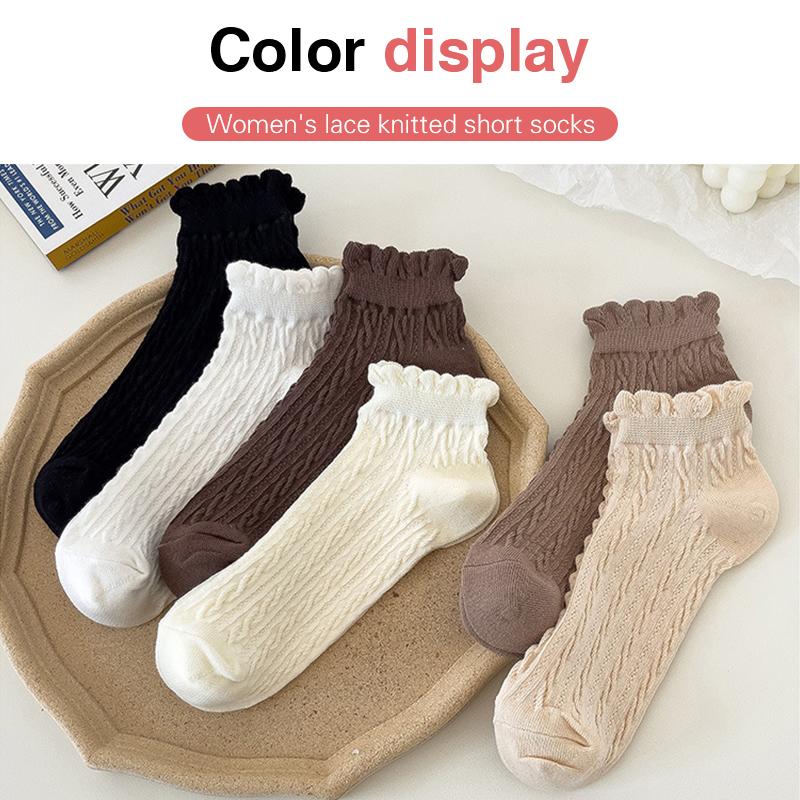 1Pairs Outdoor Women'S Lace Socks Solid Color Sweet Fried Dough Twists Low Tube Socks Japanese College Style Korean Socks
