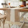 Caminho de mesa de festa Tecido de tecelagem Estilo Boho Decoração de borla Contraste de cor Trançado À prova de manchas Reutilizável Proteção de mesa Decoração Prom Banquete Mesa