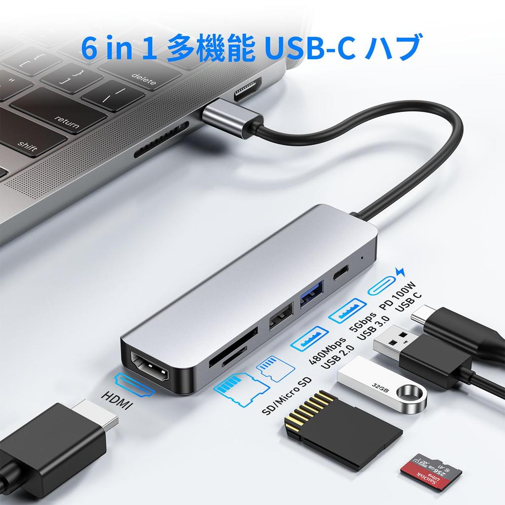 Hub with 4K HDMI Video PD 100W Fast USB Data and SD TF Card HDMI Type C Adapter for Working from No Setup Compatible with MacBook iPad Surface and