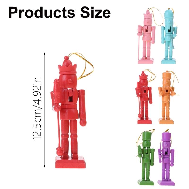 6 Pieces Nutcrackers Christmas Tree Decorations 12.5cm Holiday Wood Hanging Pendant Colorful Door Embellishments