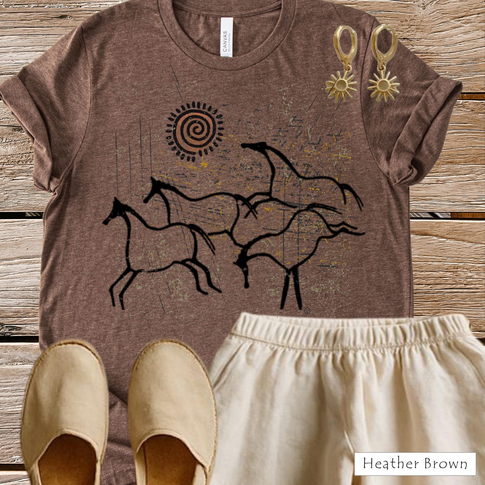 Petro Horses T-Shirt: Western Art Cotton Tee, Southwest Wild Horse Design 4XL