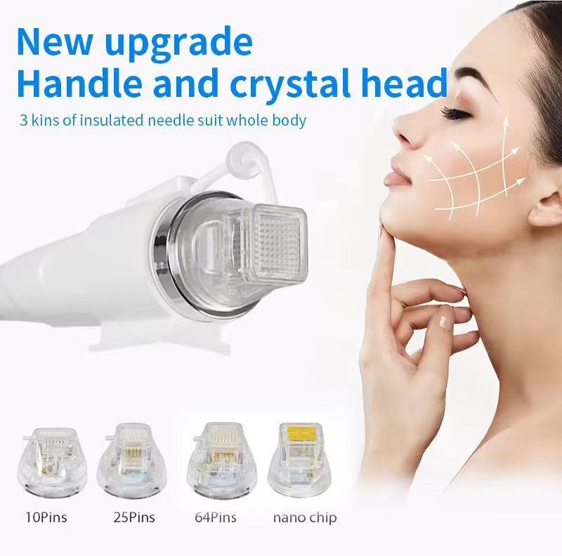 Gold RF Microneedling Device with Dual Handles and Ice Hammer for Pore Shrinking and Skincare