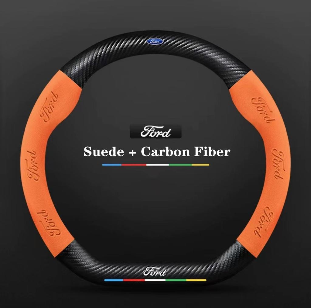 Ford ST EXPLORER EDGE Fiesta Focus Mondeo F150 Fusion Mustang Kuga Ranger Car Anti-Slip Suede Carbon Fiber Steering Wheel Cover