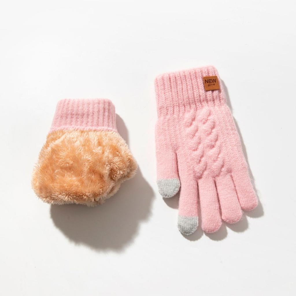 Touch Screen Gloves for Winter Warmth, Knitted with Thick Velvet, Windproof, Cycling, Men's and Women's Cold Resistant, Woolen, Simple Gloves