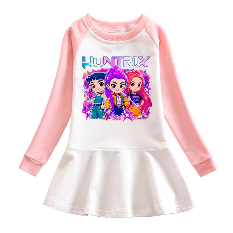 Dziewczęca Sukienka Kpop Rumi Zoey Mira z Nadrukiem Huntrix i Plisowaną Siateczką