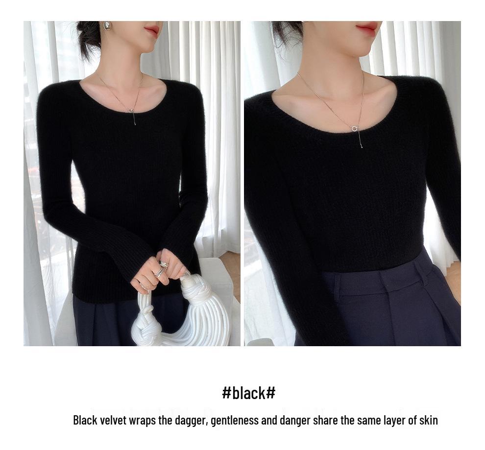 Seamless Cashmere Round Neck Slim Fit Ribbed Pullover for Women - Long Sleeve