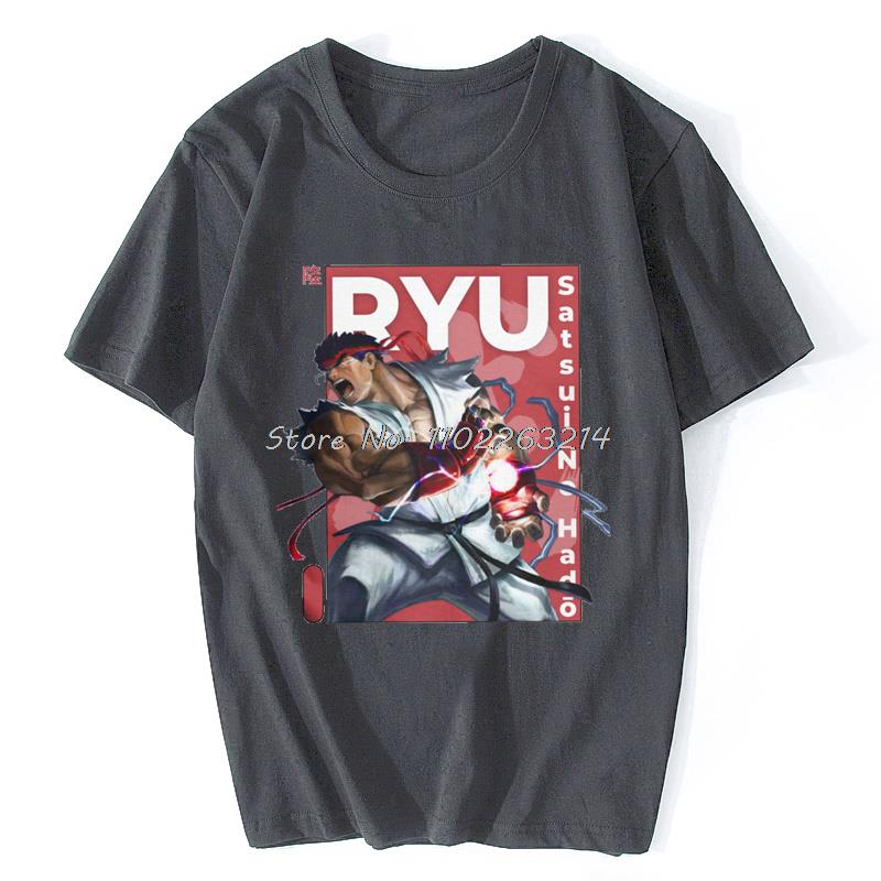 Vintage Ryu Street Fighters Men's Shirt o-Neck 100% Cotton T Shirts Short Sleeve Tee Shirt Adult Tops Oversized