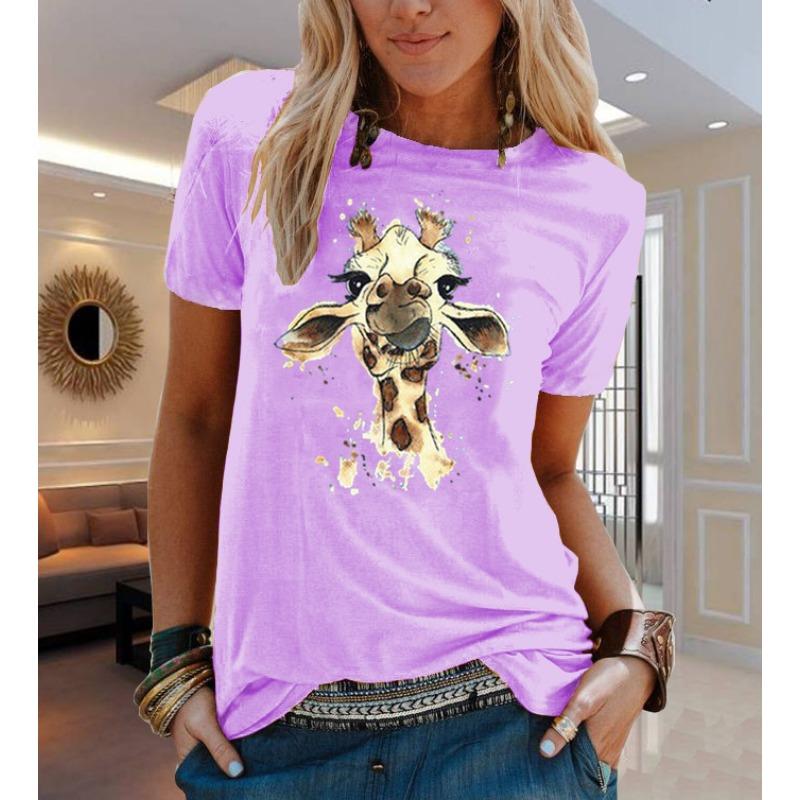 COTTON 100% Animal Flower Print Short Sleeve T-shirt Woman Aesthetic Clothes  Women Clothing  Graphic T Shirts  Oversized Tops
