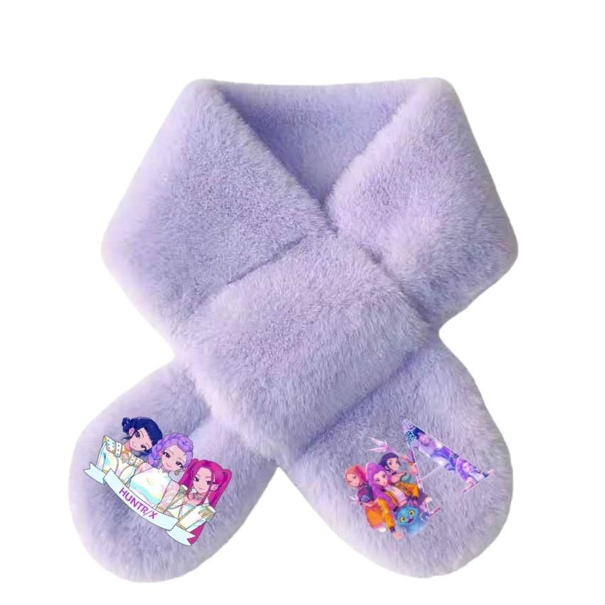 Kids Girls Lovely Cartoon Rumi Mira Zoey Printed Scarves Velvet Autumn Winter Scarf