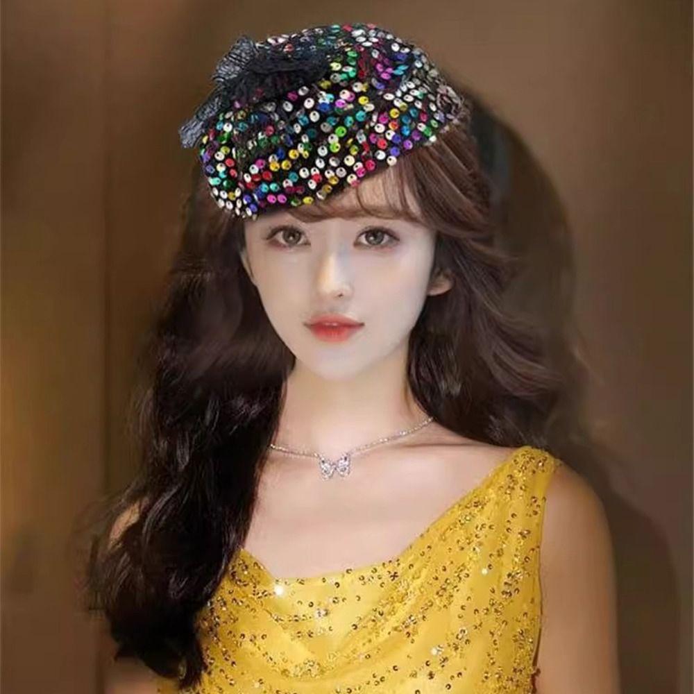 Glitter Sequin Half Hat Headband Breathable Women's Hair Hoop Glitter Sequin Headband Summer