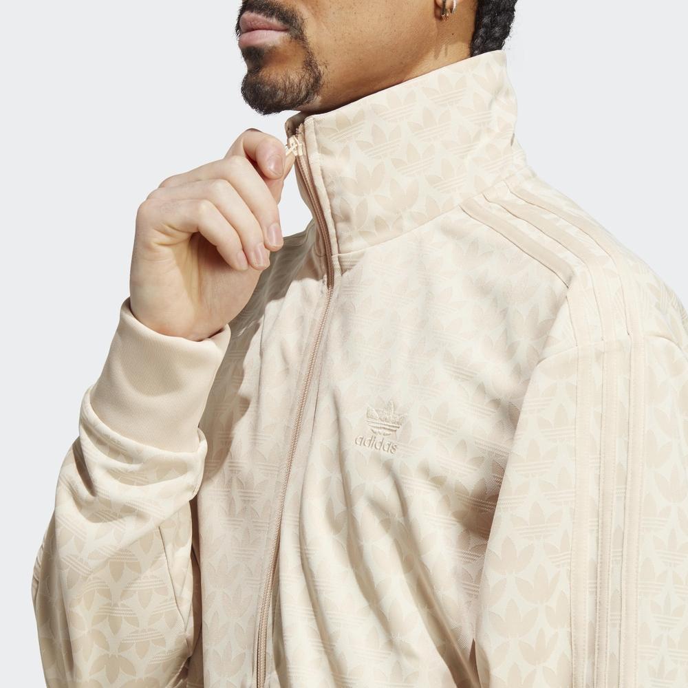 Adidas Originals Trefoil Full Print Logo Embroidered Zip-Up Stand Collar Jacket Men Jacket Beige HZ4154