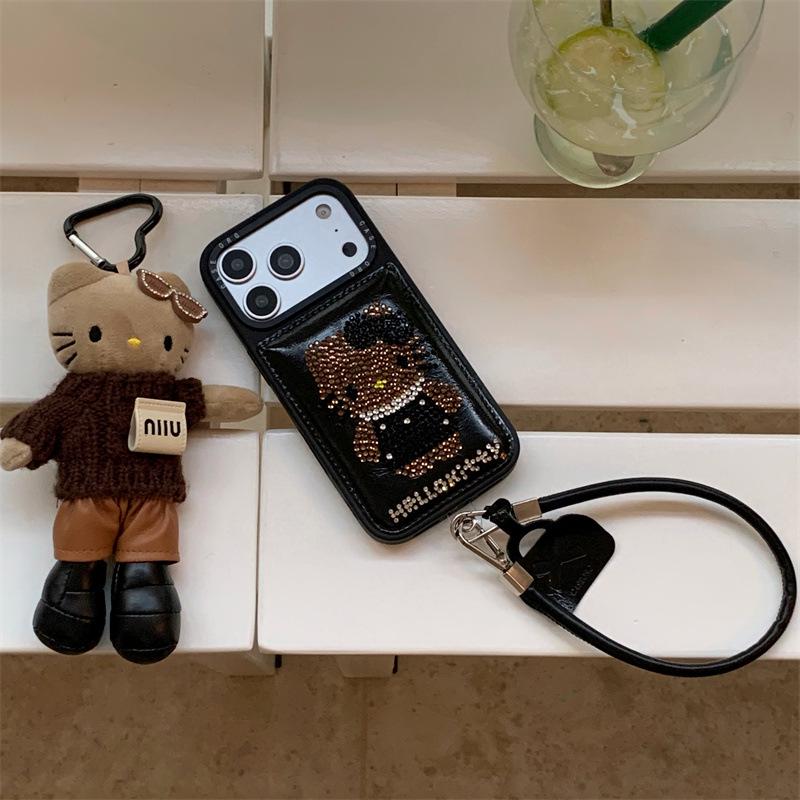 Rhinestone Hello Kitty Leather Case for iPhone 17, 16 Pro Max, 15, 14