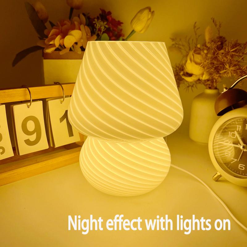 Italian Designer Glass Desk Lamp Glass Table Bedside Lamps Vintage Striped Small Mushroom Led Night Light Home Decor Desk Lamp