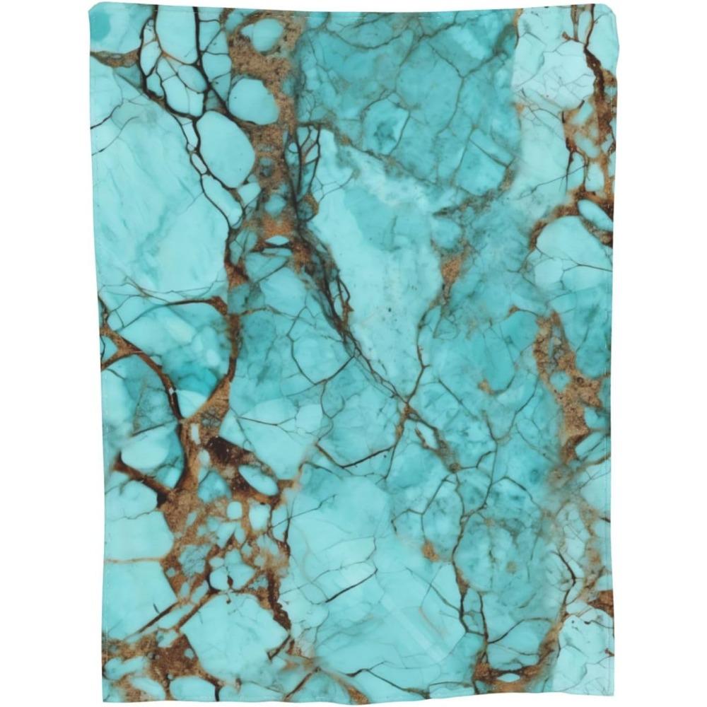Turquoise Marble Pattern Flannel Blanket Teal Brown Marble Texture Print Soft Warm Throw Blanket Sofa Bedroom Modern Home Decor Gift