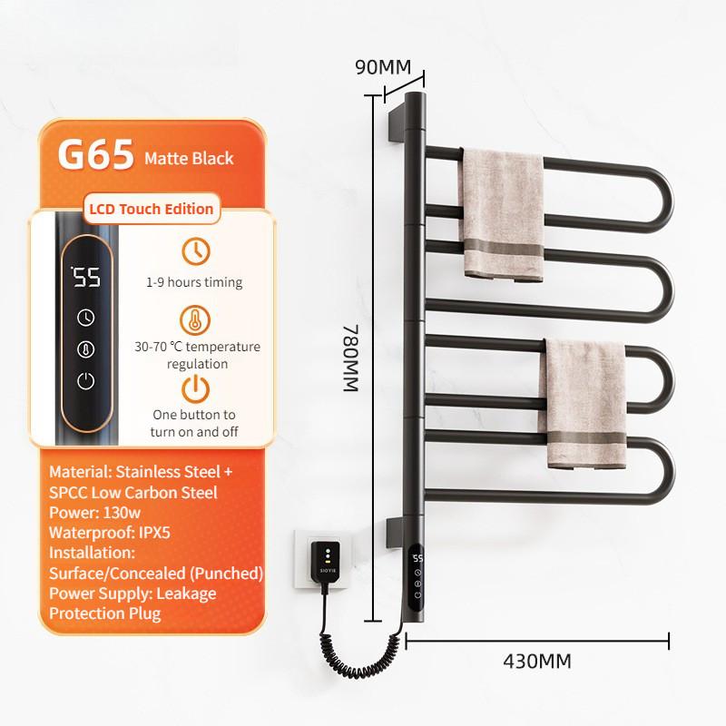 Wall Mounted Rotating Electric Heating Towel Bar Home Bathroom Intelligent Constant Temperature Drying Towel Rack