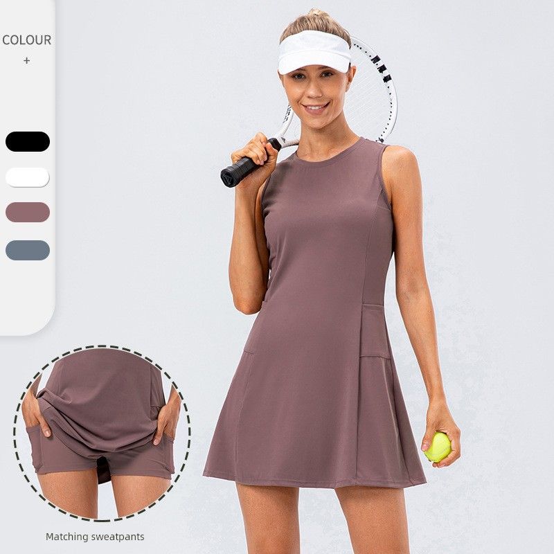 Yoga Jumpsuit Badminton Clothing Volleyball Clothes Women's Skirt Pantskirt Silm Tennis Quick-Drying Breathable Fake Two-Piece Sportswear
