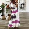 Women Plus Size V Neck Short Sleeve Printed Long Straight Dress White Purple