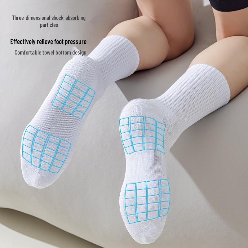 Men's Mid-Calf Terry Cotton Sports Socks - Spring/Summer Running & Basketball, Shock-Absorbing, Thickened, Long-Length