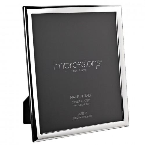 Impressions 999 Silver Narrow Smooth Photo Frame 8 X 10 Wood Back Made In Italy