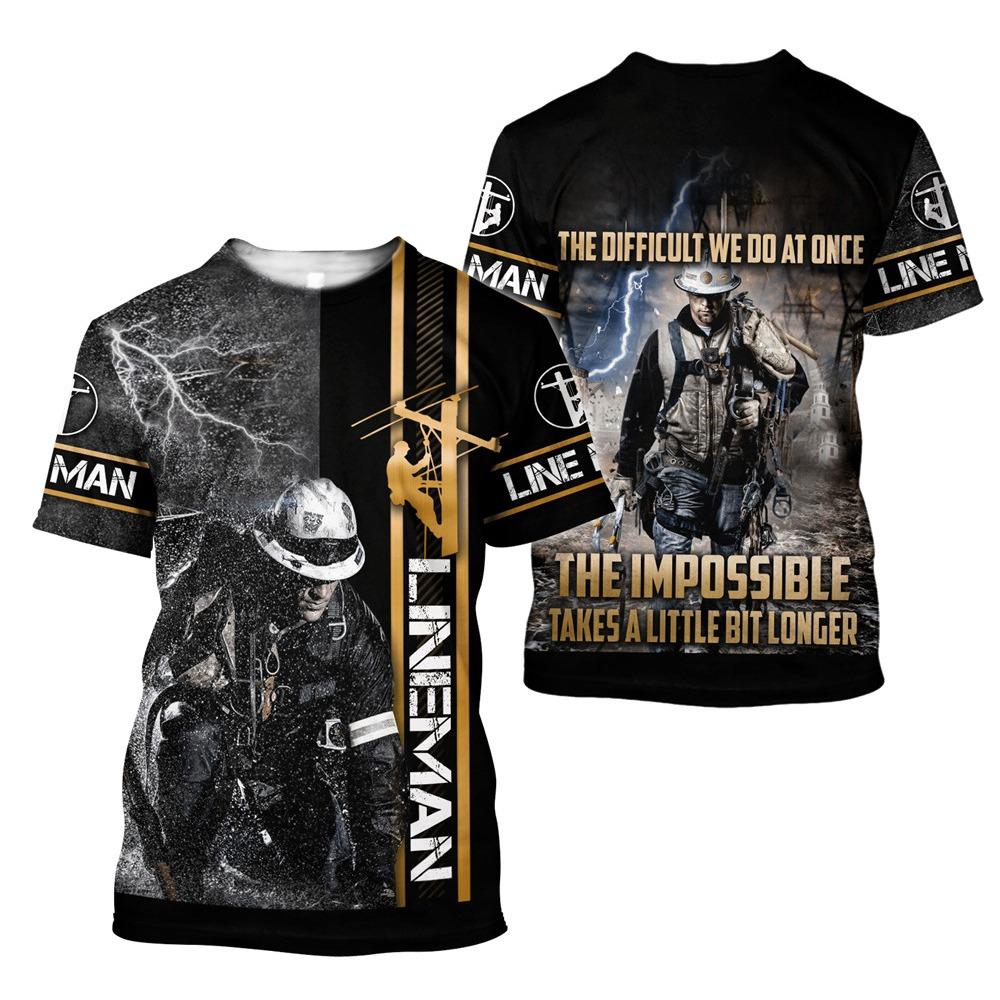 Módní tričko s 3D potiskem pro muže Elektrikář Uniforma Volný čas Tričko s výstřihem do O Vintage Hip Hop Harajuku Topy s krátkým rukávem