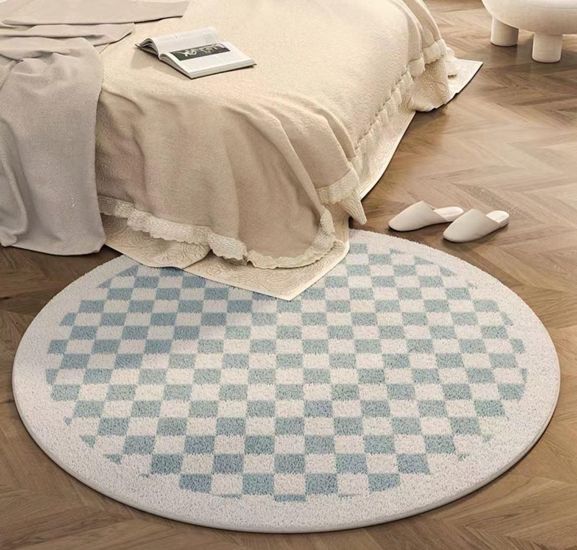 

VIKAMA Fashion Lattice Round Floor Mat Waterproof Anti-Fouling Entrance Sofa Living Room Bedroom Carpet Home Decoration Carpet 80X80CM(2.6X2.6FT