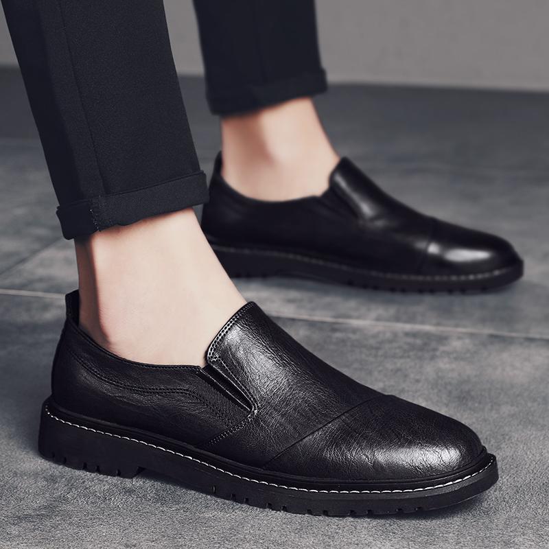 Fashion Slip On Business Men's Leather Shoes Minimalist British Style Office Dress Party Flat Bottomed Adult Comfortable Hot Selling