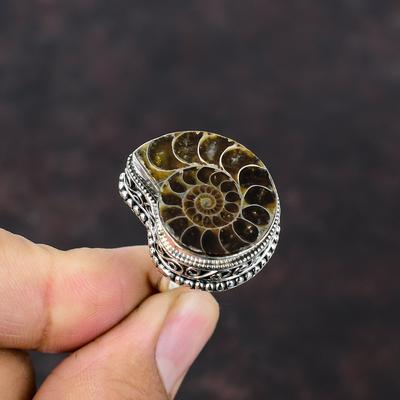 Ammonit Fossil Ring Vintage Ring Handgefertigter Schmuck 925 Sterling Silber Ring Verstellbarer Ring Ammonit Fossil Schmuck Edelstein Ring als Geschenk