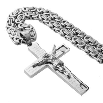 Religiöse Jesus-Kreuz-Halskette für Männer, Edelstahl-Kruzifix-Anhänger mit byzantinischer Kette, Halsketten, männlicher Schmuck, Geschenk