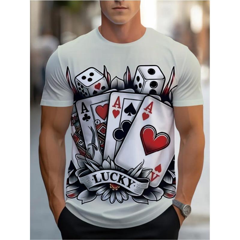 

Dice men s 3D printed T-shirt, bright round neck and short sleeves, summer outing, casual wear, artistic pattern T-shirt, holiday gift XL
