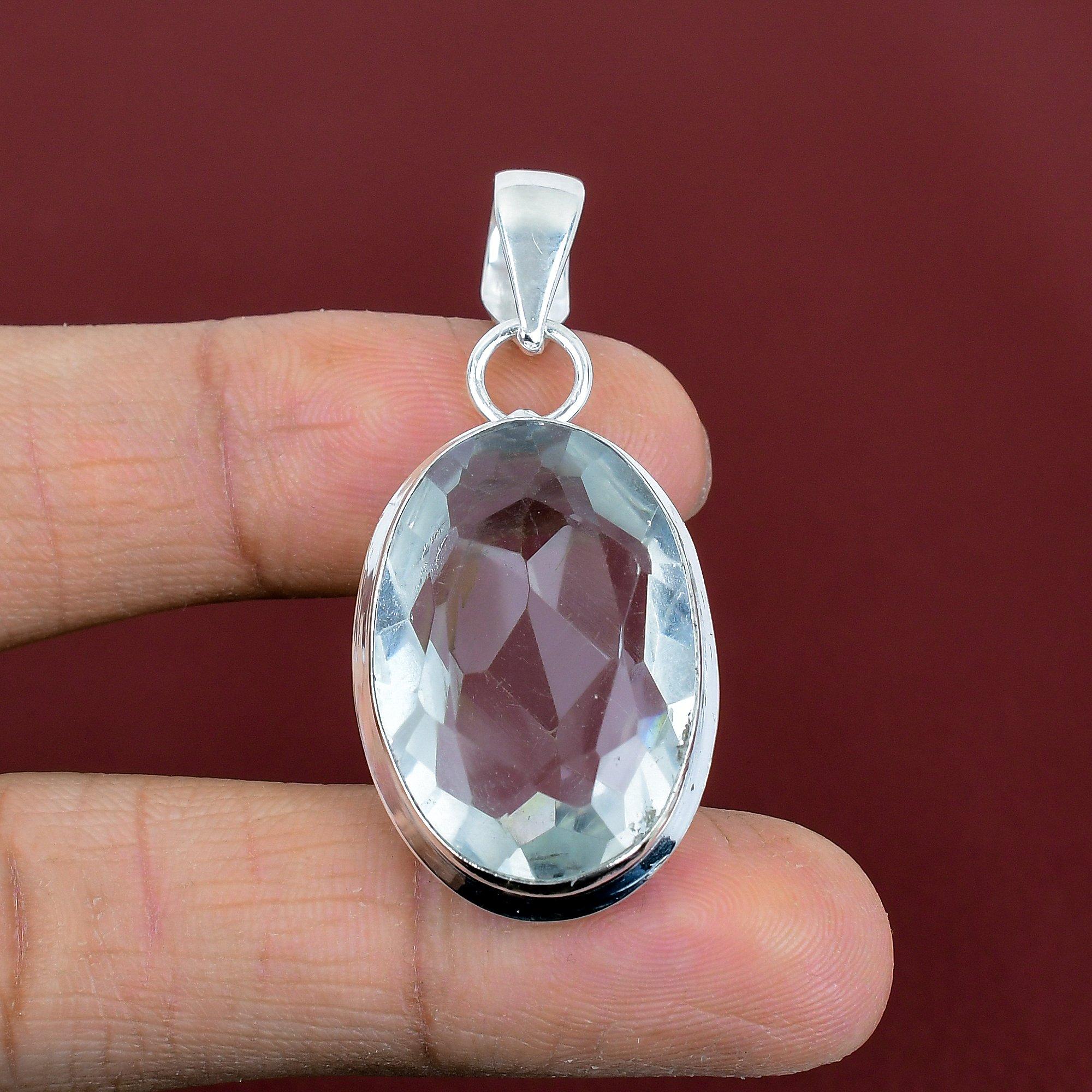 

Faceted white topaz pendant natural gemstone jewelry 925 sterling silver pendant handmade statement pendant birthstone pendant gifts for her