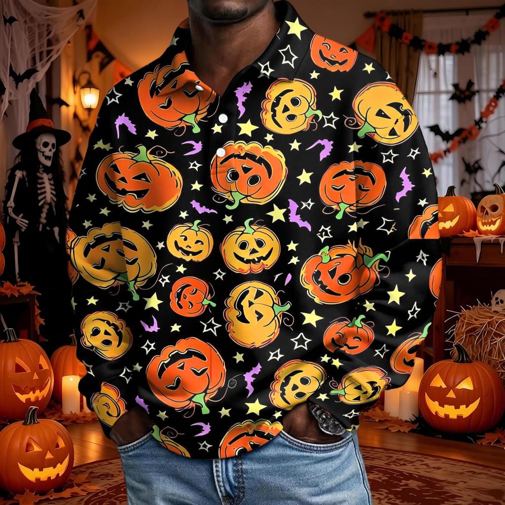 Men's Long Sleeve Button-Down Shirt for Halloween Costume Party Wear