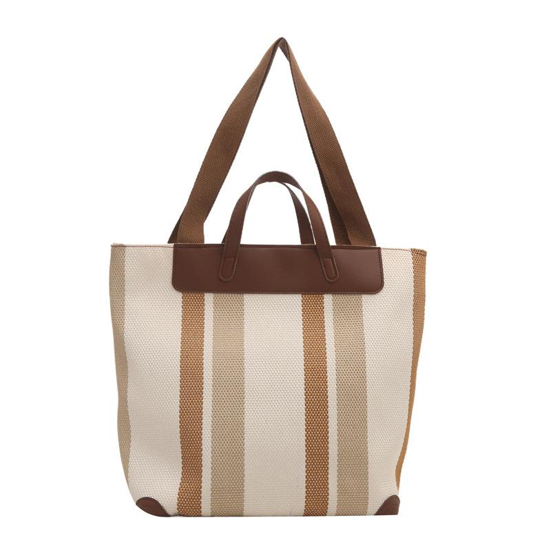 Contrasting Color Striped Tote Bag Women's Winter New Commute Large Capacity Casual Versatile Personalized Shoulder Bag